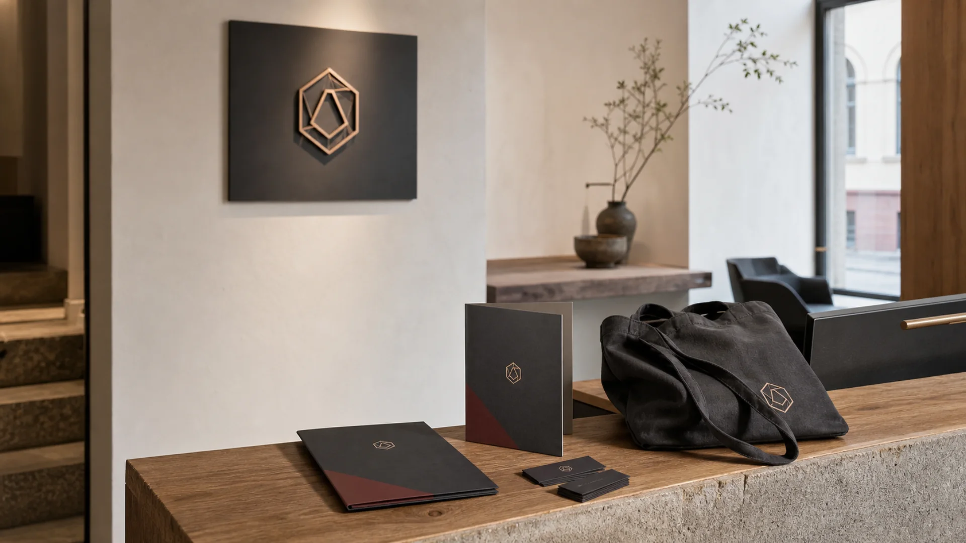 Fotorealistische Anwendung eines einheitlichen Corporate Designs im Unternehmensraum