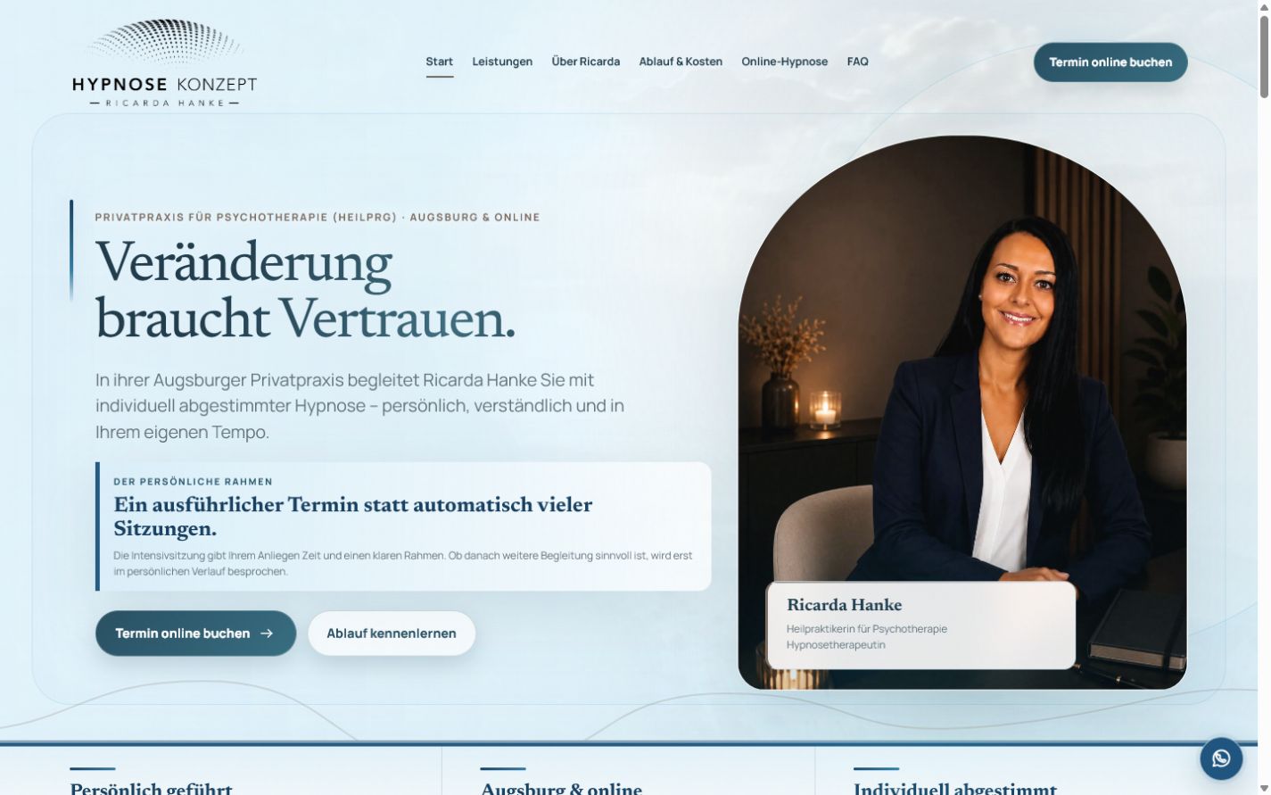 Live-Vorschau der Website Hypnose-Konzept · Ricarda Hanke