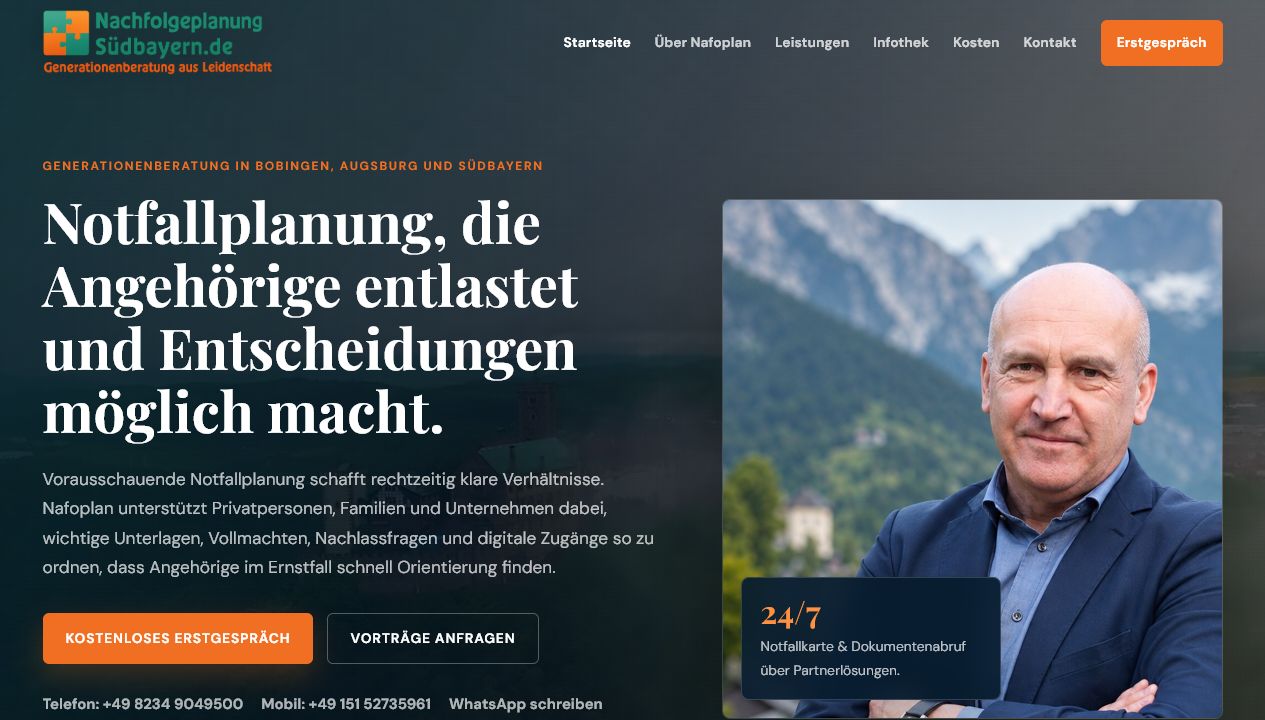 Live-Vorschau der Website Nafoplan · Nachfolgeplanung Südbayern