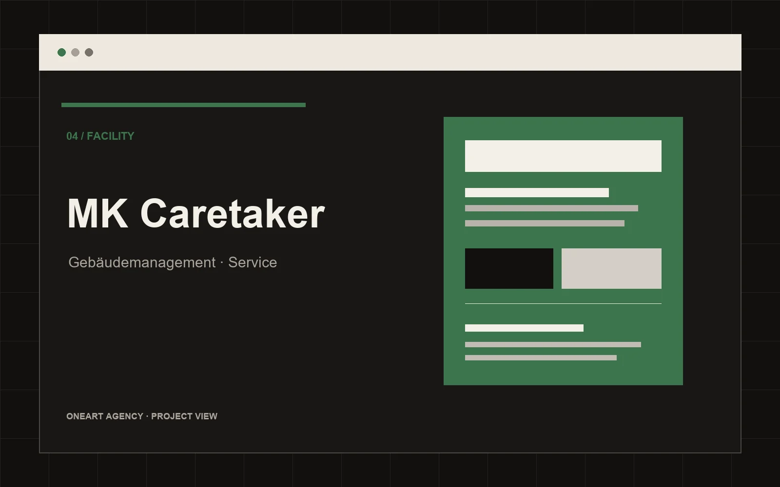 ONEART Projektvisual für MK Caretaker Service & Management