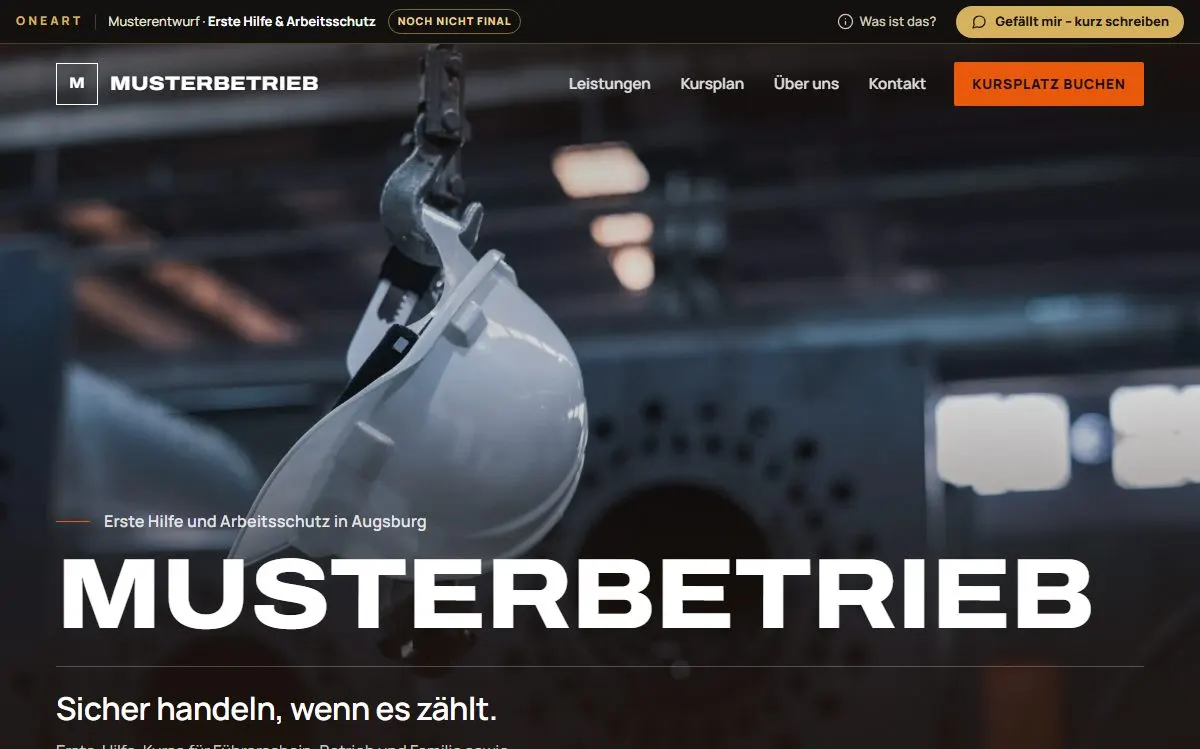 Muster-Website von ONEART für die Branche Erste Hilfe & Arbeitsschutz