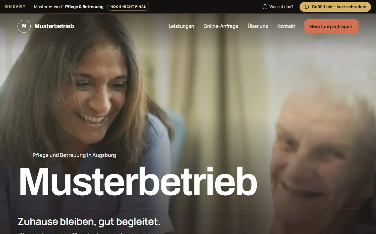 Muster-Website von ONEART für die Branche Pflege & Betreuung