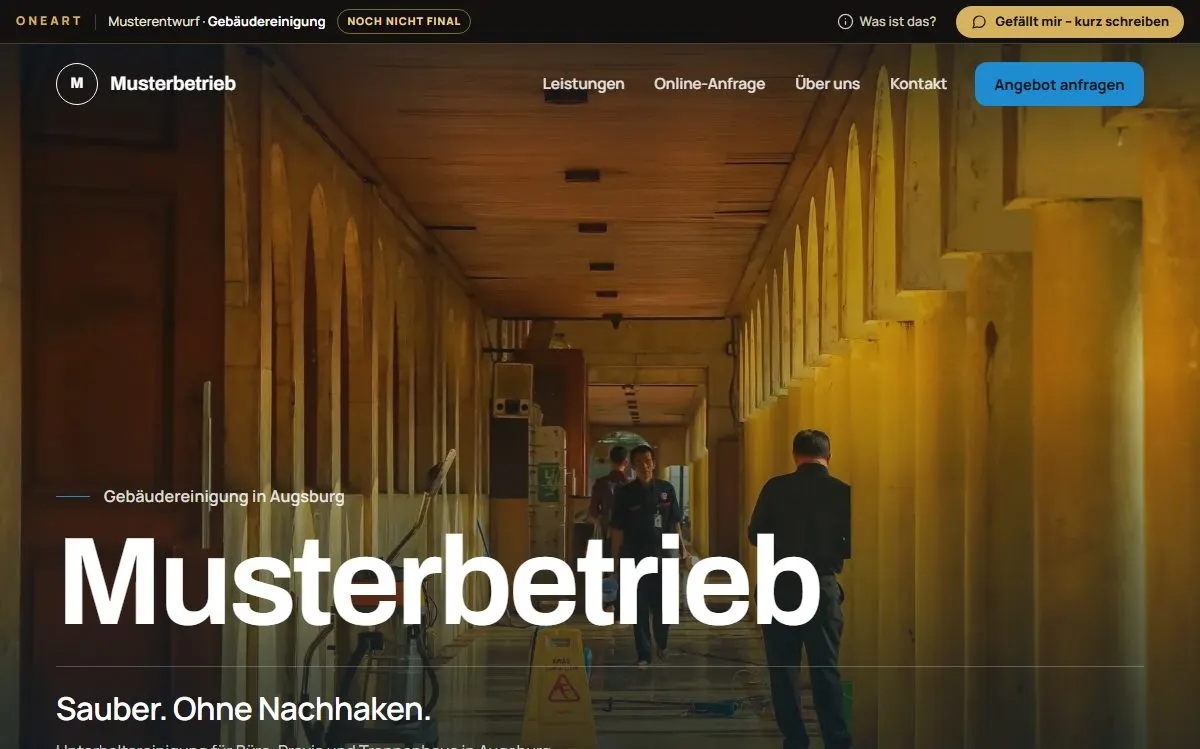 Muster-Website von ONEART für die Branche Gebäudereinigung