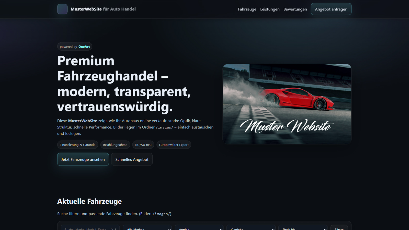 MusterWebSite – Auto Handel (Dark)